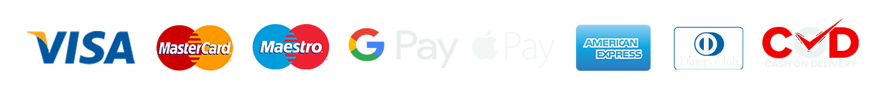 Visa, Mastercard, Maestro, Google Pay, Apple Pay, American Express, Diners Club και αντικαταβολή